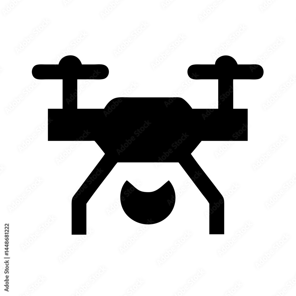 Obraz premium Black drone icon representing modern aerial devices used in photography, videography, delivery, or surveillance in tech contexts. 