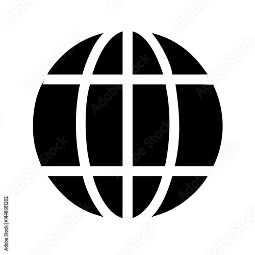Black globe icon symbolizing the internet, global communication, worldwide access, or international connectivity in digital networks.
