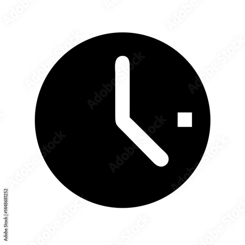 Simple black clock icon showing time, often used to represent scheduling, deadlines, time tracking, or punctuality in interfaces.
