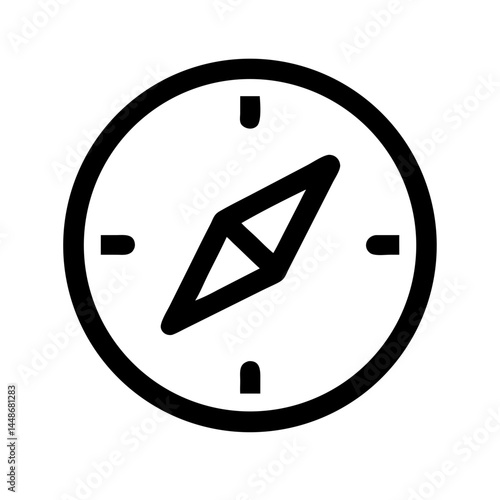 Black outlined compass icon used for direction, navigation, travel, or exploration, often seen in maps or GPS interfaces.
