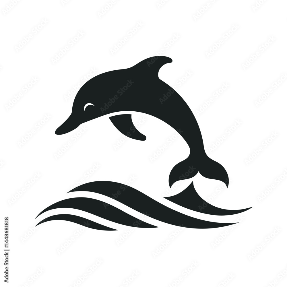 Naklejka premium Dolphin leaping above ocean silhouette