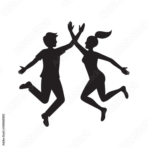 High five silhouette of two people