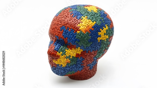 Colorful Puzzle Head Abstract Artwork for Brain Concept