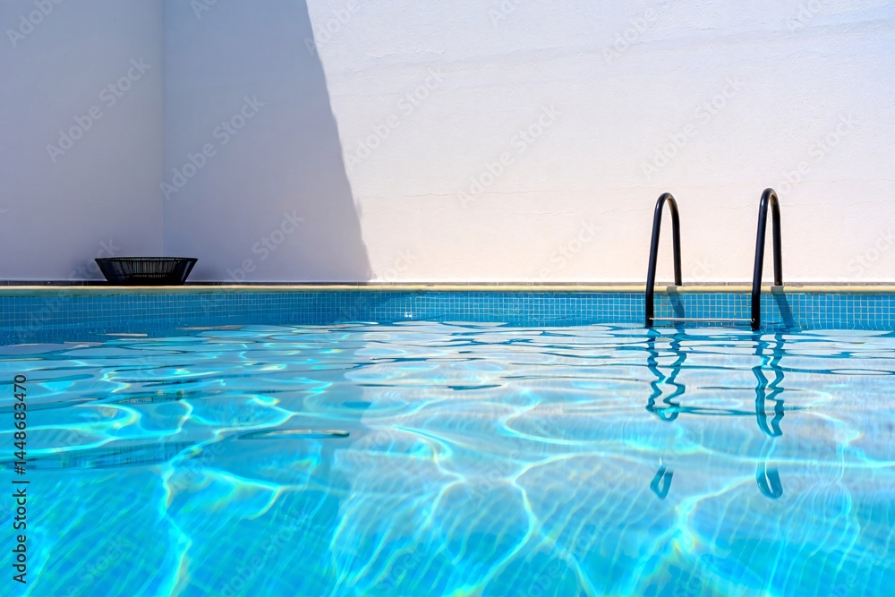 Obraz premium Pool of Tranquility: Sparkling turquoise water shimmers in the sunlight of a modern minimalist pool, offering a refreshing escape and a sense of calm. 