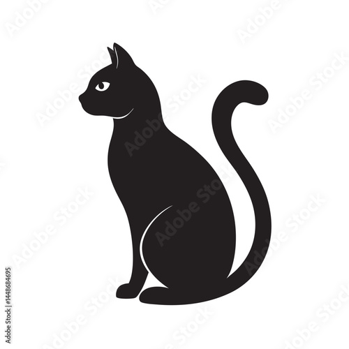 Cat sitting with grace in silhouette art