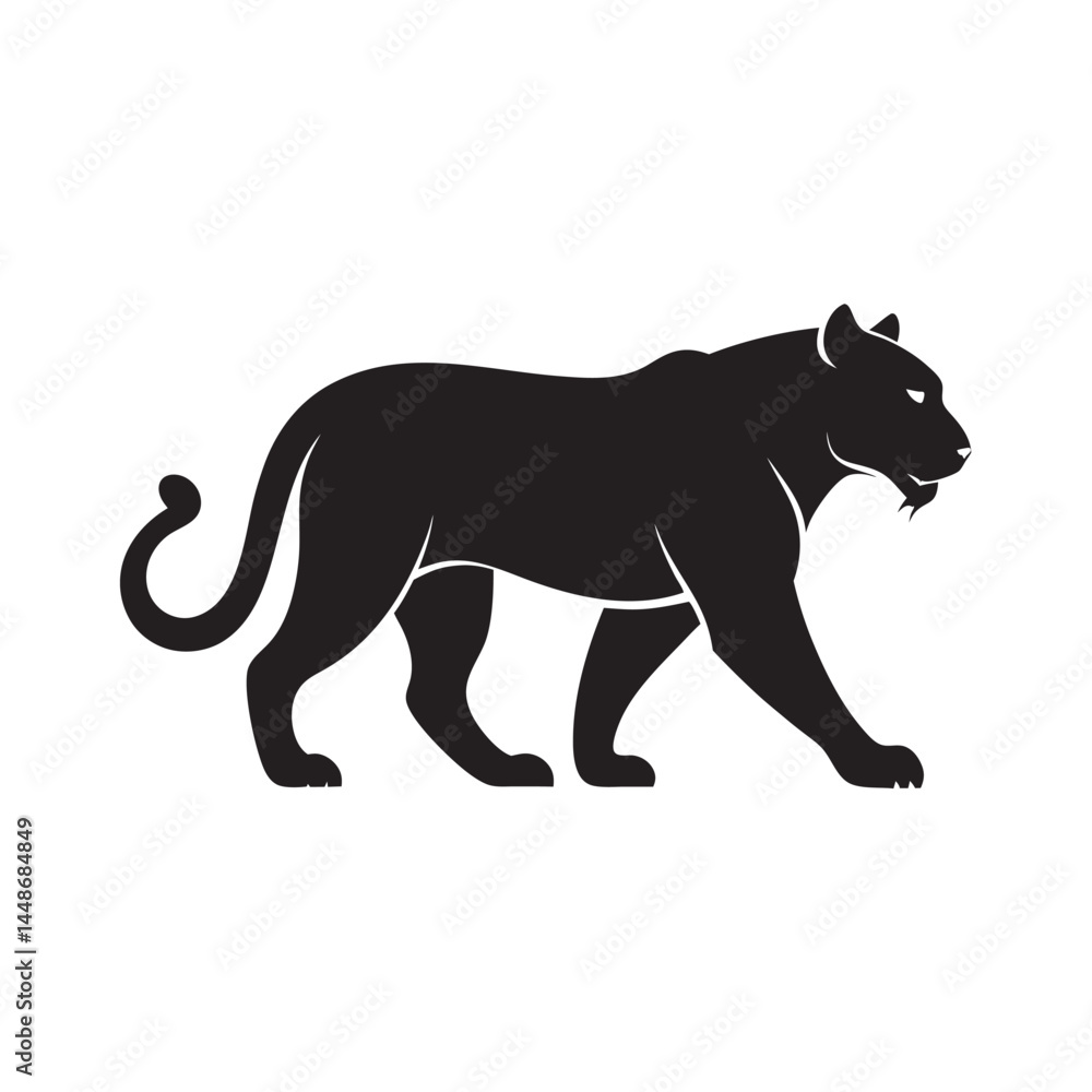 Tiger side profile in black silhouette Tiger side profile in black silhouette