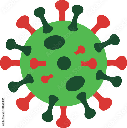 Green and red virus particle vector illustration with spike proteins and cell membrane structure for medical and scientific use 