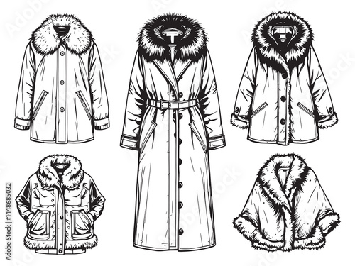 Elegant Fur Coat Outline Fashion Drawing for Stylish Wardrobe Designs