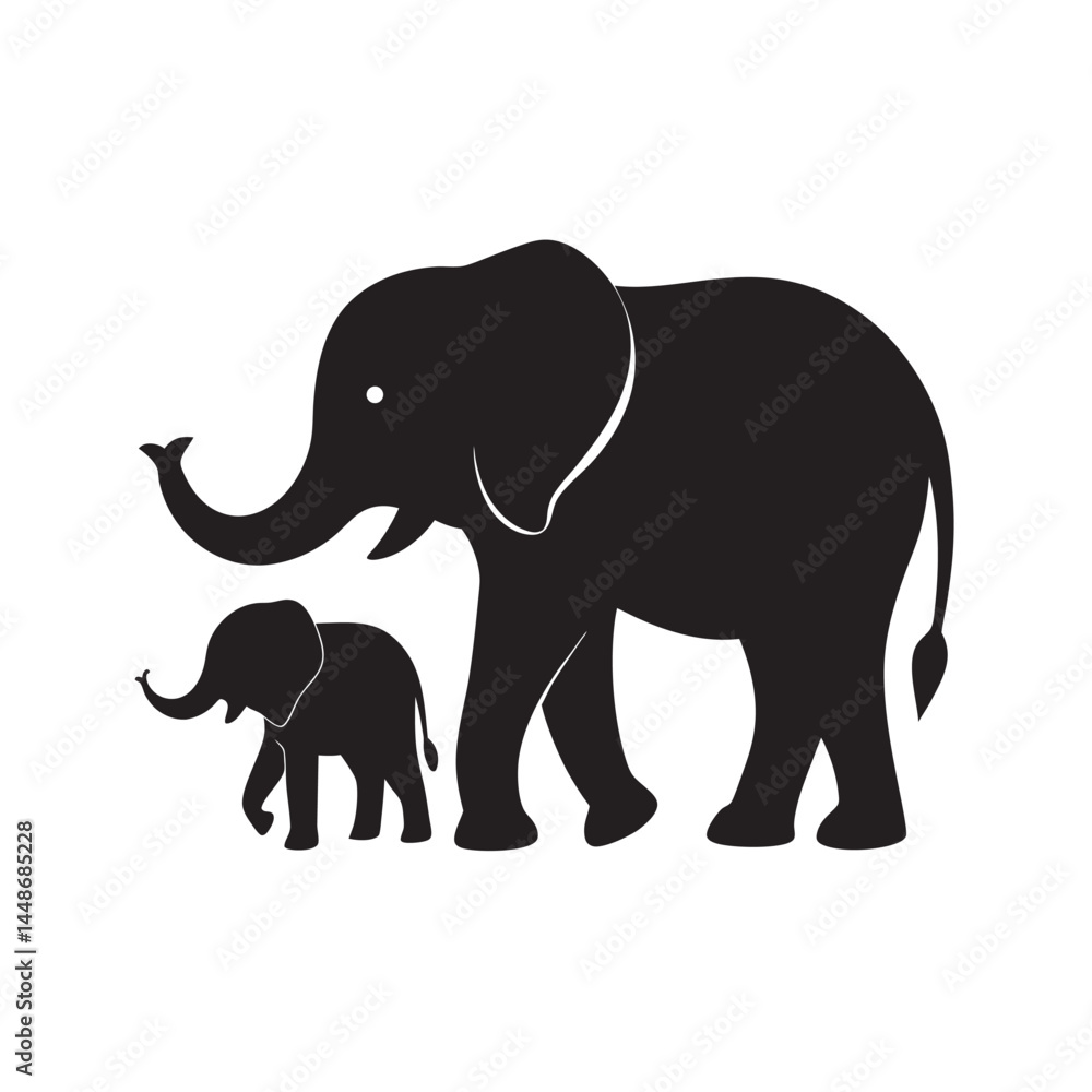 Obraz premium Elephant and baby in silhouette view
