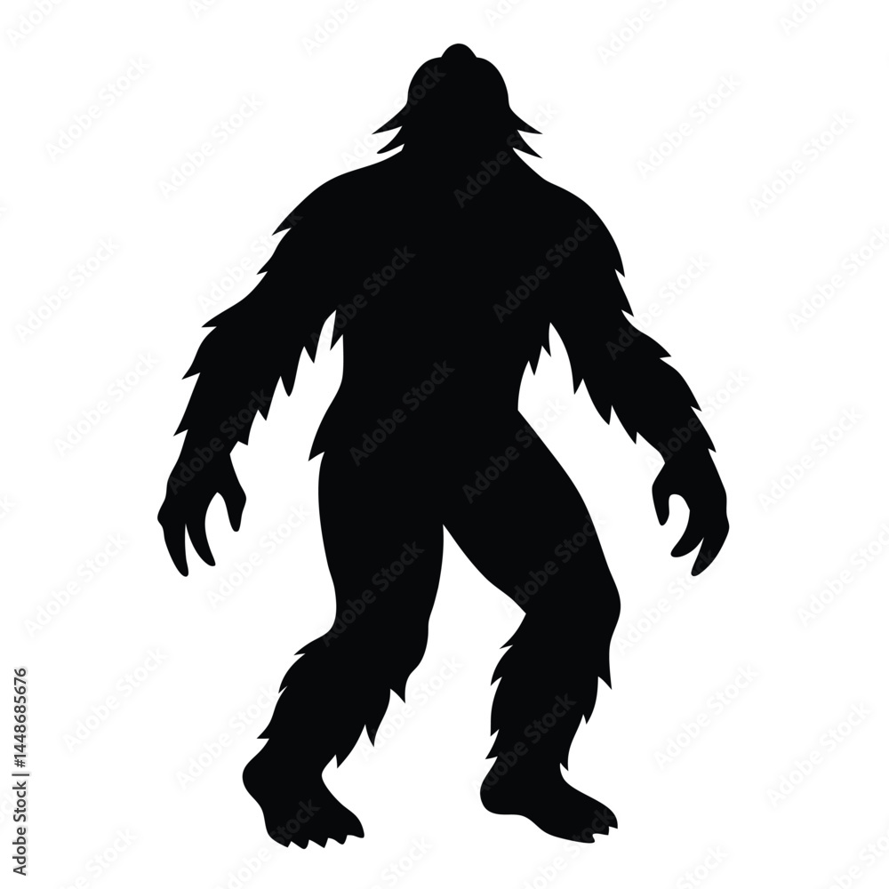 Fototapeta premium Mysterious Bigfoot Silhouette Cryptid Legend in Black and White