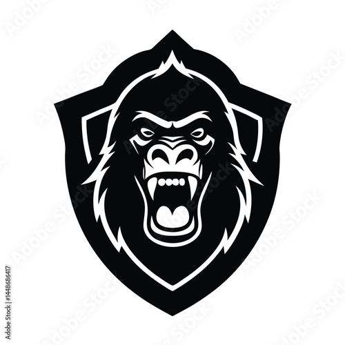 Powerful Gorilla Head Emblem Design Vector Illustration of a Roaring Gorilla in a Shield photo