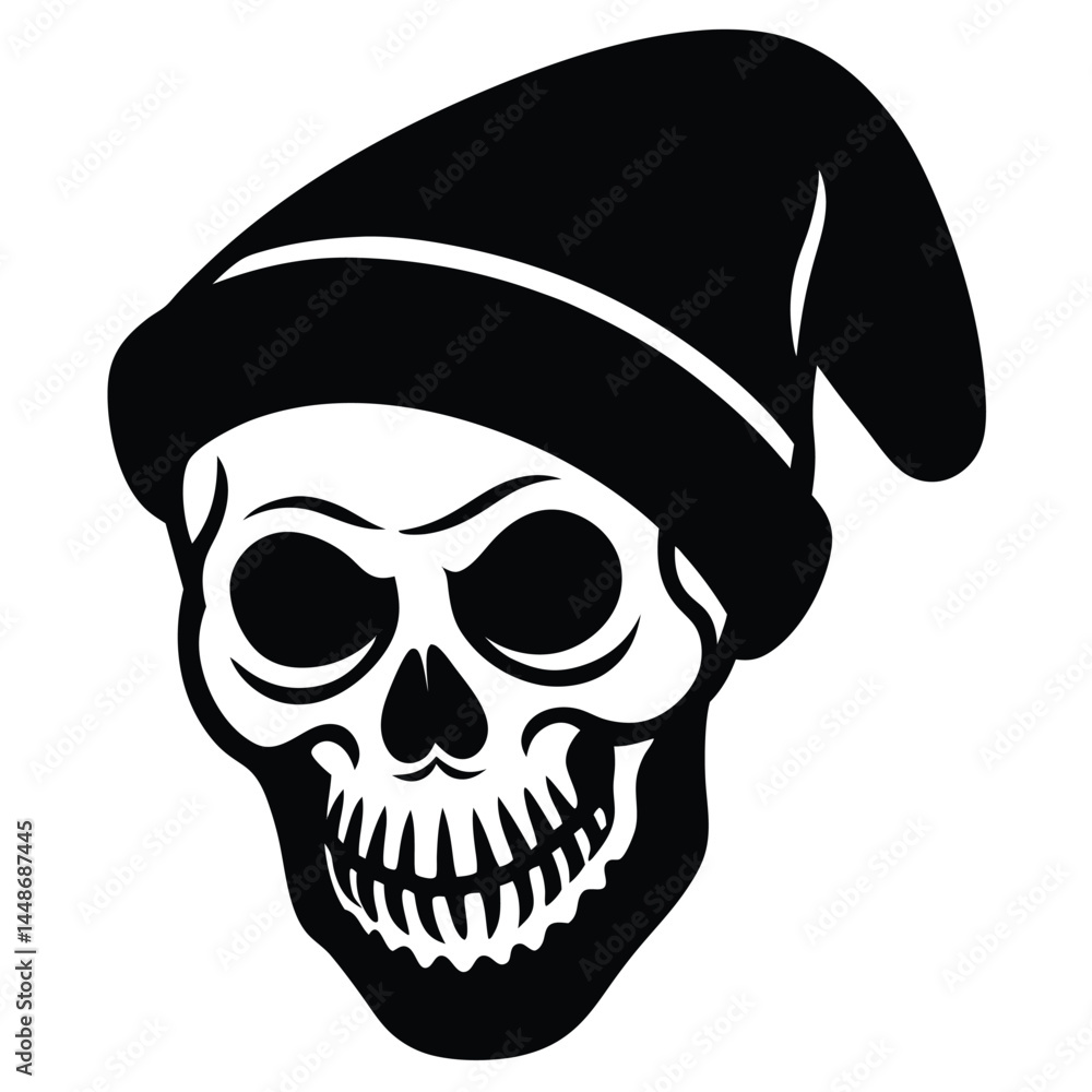Fototapeta premium Skull in Beanie Hat A Monochrome Vector Illustration