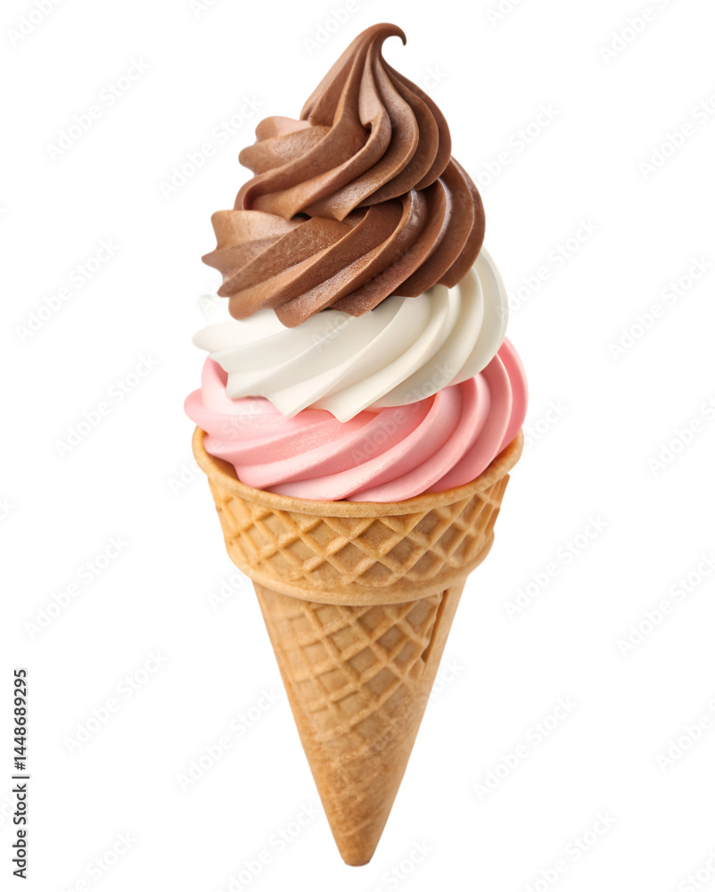 Tri-flavor soft-serve ice cream cone on transparent background Tri-flavor soft-serve ice cream cone on transparent background
