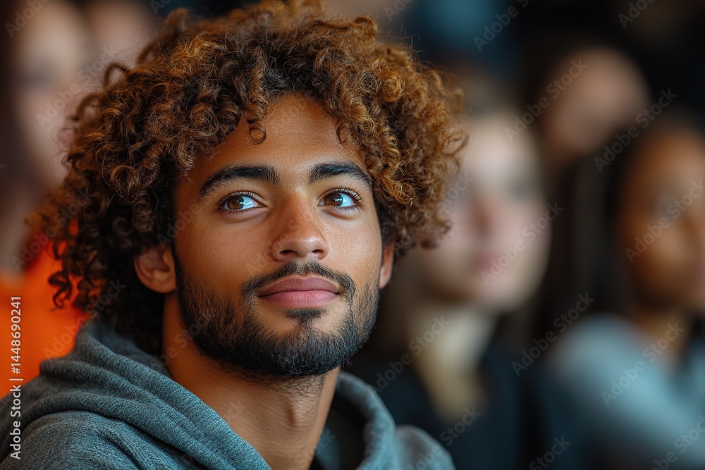 Student listens to a lecture in large auditorium