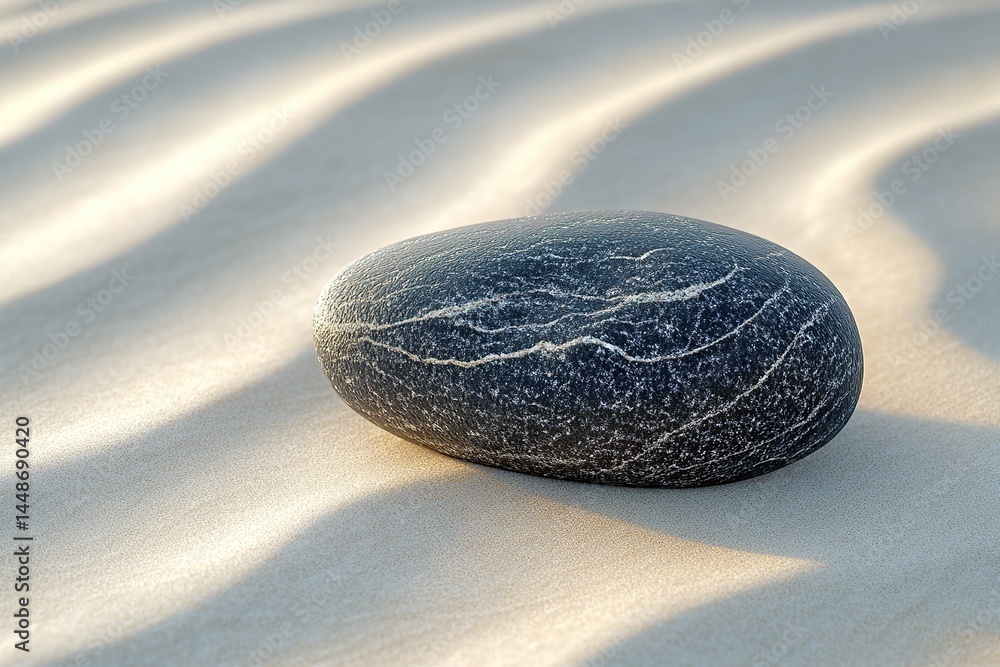 Black zen meditation stones on the beach sand