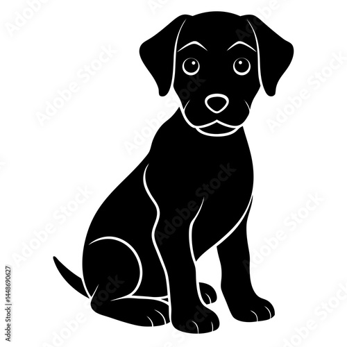 A sitting puppy silhouette vector illustration on white background