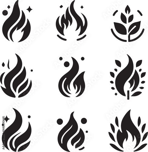  vector Fire flame silhouette icon set