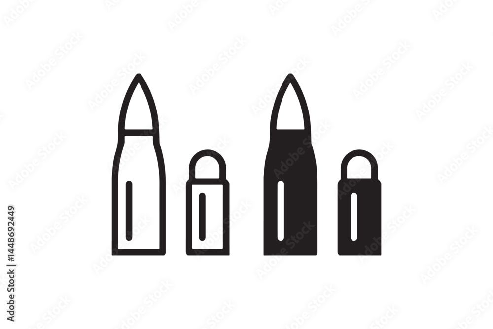 Bullet and ammunition icons in outline and solid style Vector Bullet and ammunition icons in outline and solid style Vector