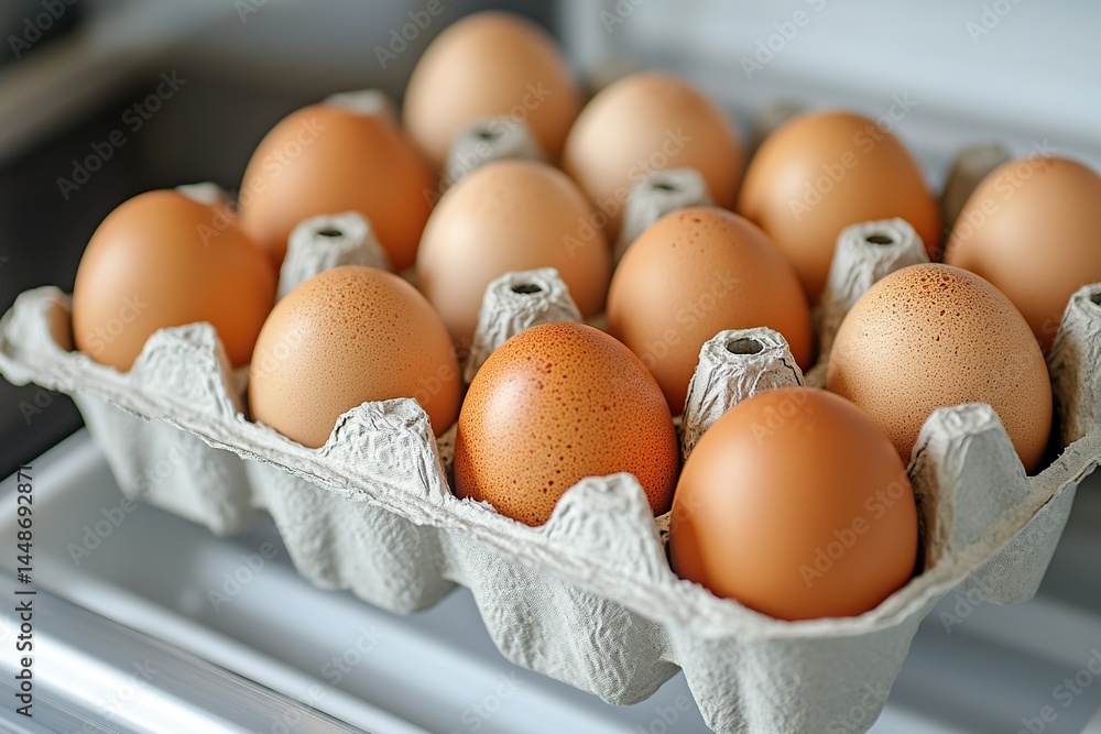 Fresh brown eggs in carton box