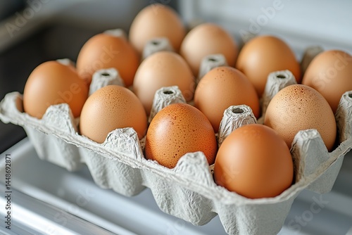Obraz na płótnie Fresh brown eggs in carton box w salonie