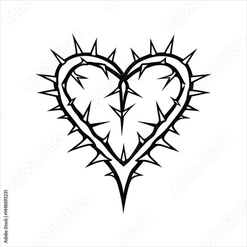 Abstract Heart with Thorns Gothic Tree Love Silhouette Illustration