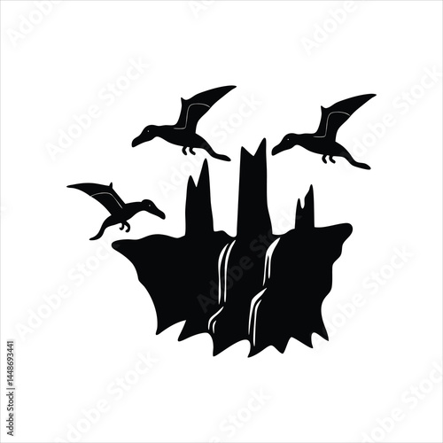 Ancient Flying Reptiles Pterosaurs Silhouette Clipart Vector