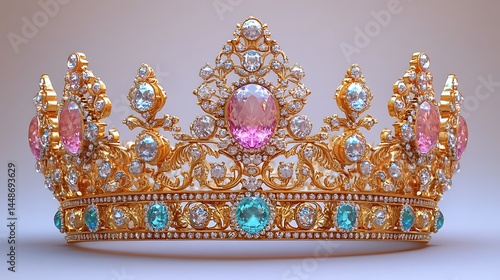 Exquisite Gold Crown Adorned With Pink And Blue Gemstones High Resolution Photo