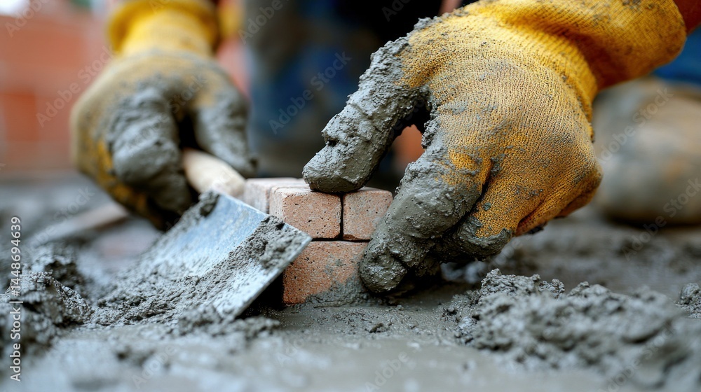 Laying bricks in wet concrete Laying bricks in wet concrete