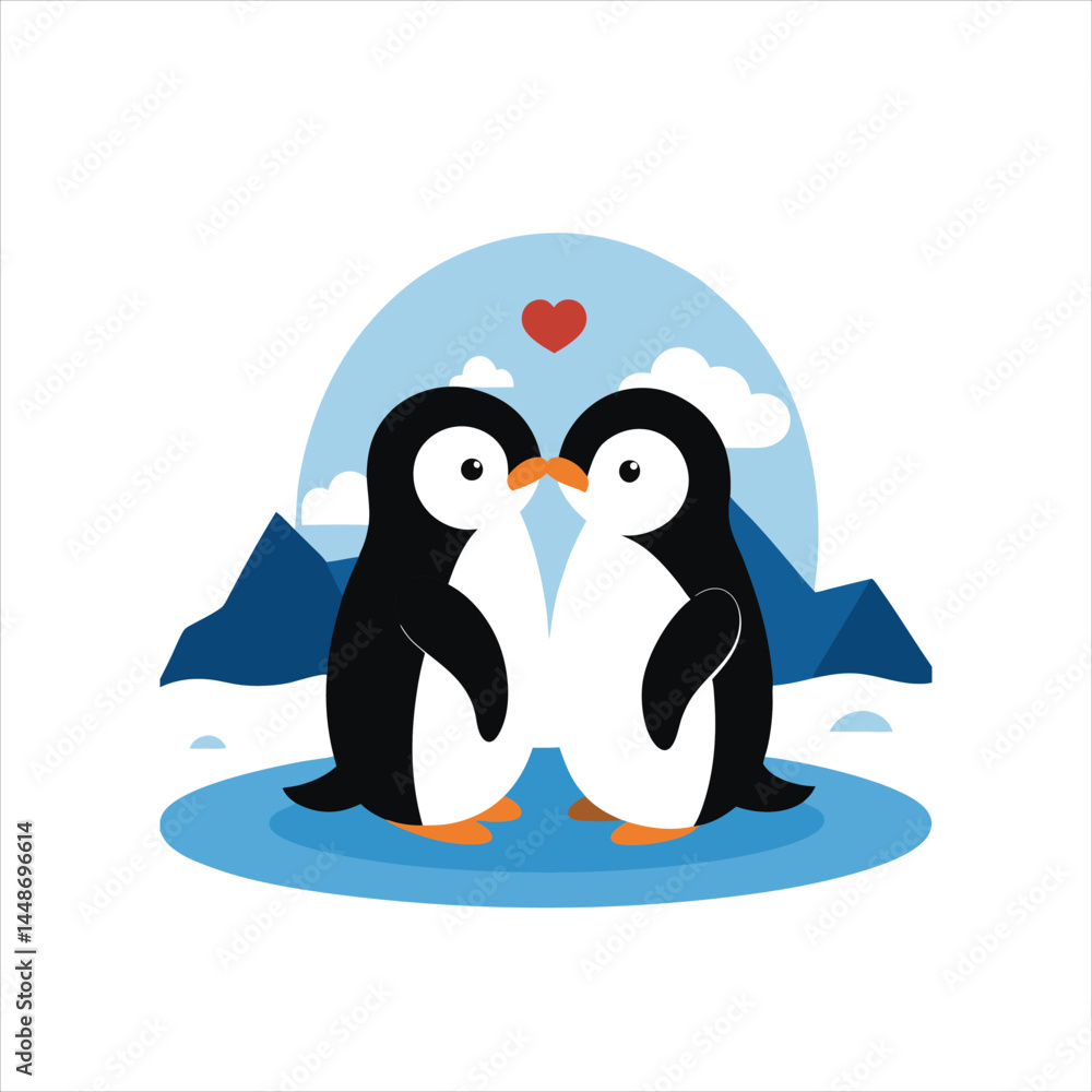 Obraz premium Penguin Love Scene Tender Moment on Ice Vector Illustration