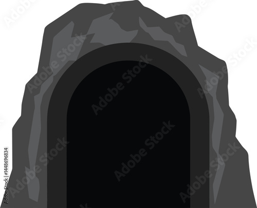 Dark cave entrance surrounded by rocky gray stones natural underground tunnel vector illustration 