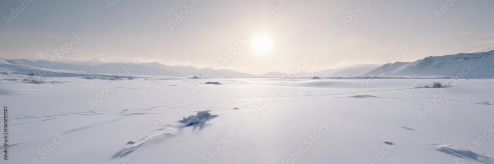 Obraz premium Stark snow expanse under a pale winter sky, geometric patterns in the snow, expansive, image