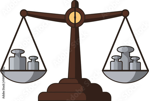 Balance Scale with Weights Illustration Symbolizing Justice and Equality in Legal Concepts Vector Graphic 