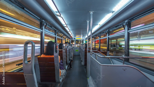 Photography View inside double-decker tram on street of HK timelapse hyperlapse