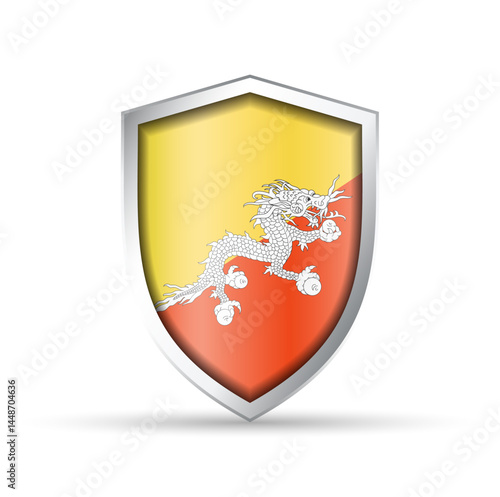 Bhutan Flag Glossy Shield Icon
