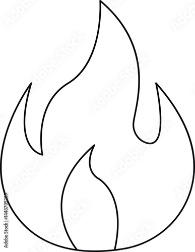 Minimal Line Art of Fire Flame Symbol Representing Heat, Energy, Burn, Campfire, or Alert in Monochrome Vector Style for Safety, Weather, or UI Use