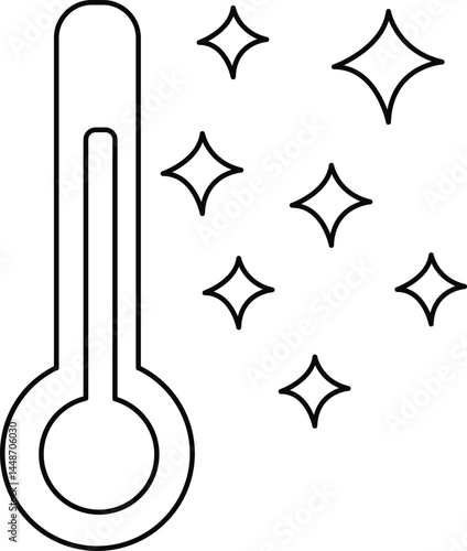 Sparkling thermometer icon showing intense heat high temperature warning hot weather conditions and risk of overheating due to climate change or seasonal extremes