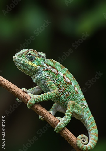 Wallpaper Mural Vibrant Green Chameleon on Branch: A Close-Up Portrait Torontodigital.ca