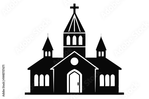 Wallpaper Mural Church vector silhouette white background  Torontodigital.ca