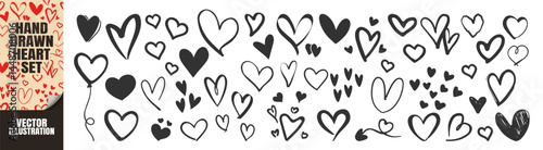 Hand Drawn Doodle Hearts Collection Isolated on transparent. Sketch Style Vector Icons for Love, Design, and Scrapbooking