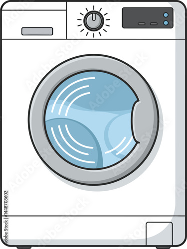 Front loading washing machine appliance with control panel and round door vector illustration 