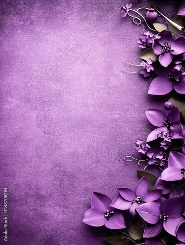 Elegant purple floral arrangement on textured background creates a serene and inviting atmosphere perfect for spring themed designs and feminine projects