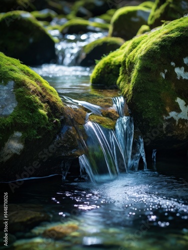 a vertical closeup shot of small waterfall in the foresta forest