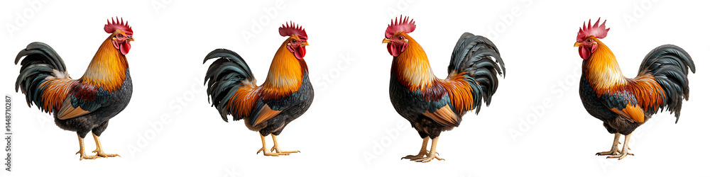 Fototapeta premium Set, group, collection of A brown rooster isolated on transparent background.