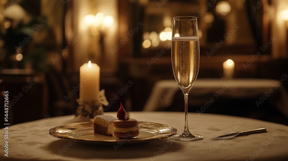A classy setting with a flute of champagne