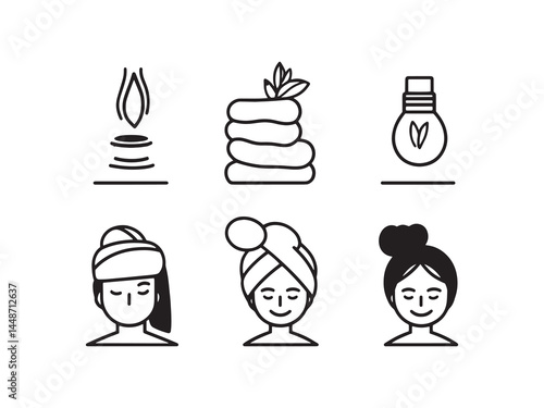 Elegant Woman Enjoying Spa Therapy Line Art Vector