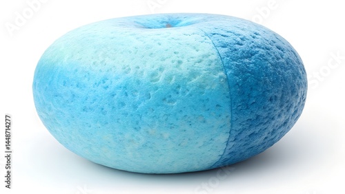 A unique artistic rendering of a stylized blue and turquoise donut shape against a white backdrop.