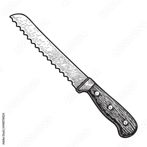 bread knife woodcut engraving vector illustration