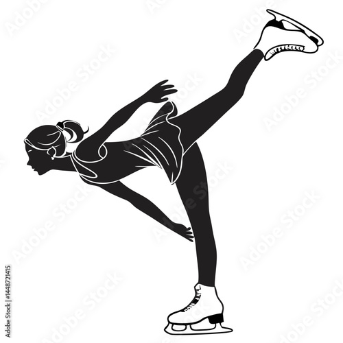 Icon with dark silhouette of a female figure skater performing an elegant pose without background