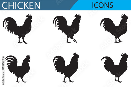 Collection of Poultry Bird Silhouette Icons for Food and Farming Design