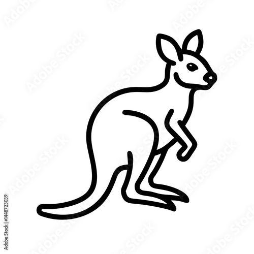 Cute baby kangaroo illustration, playful stance on white background, copy space